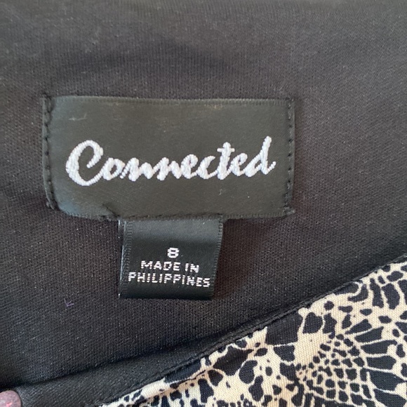 Connected 8 tan black lace dress Faux wrap cinched waist slimming split - Picture 7 of 11